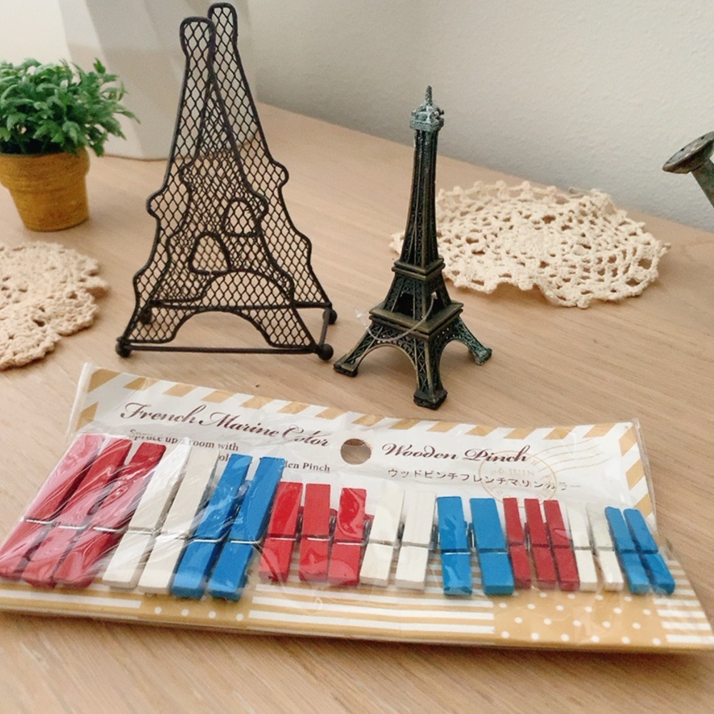 zakka decor Eiffel Tower mini statue decoration, letter holder, wooden clips